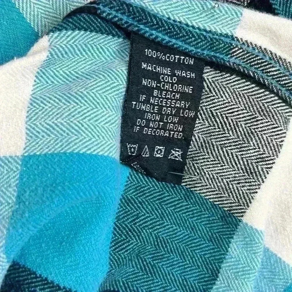 Ocean Current Shirt Black/White/Aqua Young Men’s Large Soft Plaid Flannel Casual - Picture 7 of 8